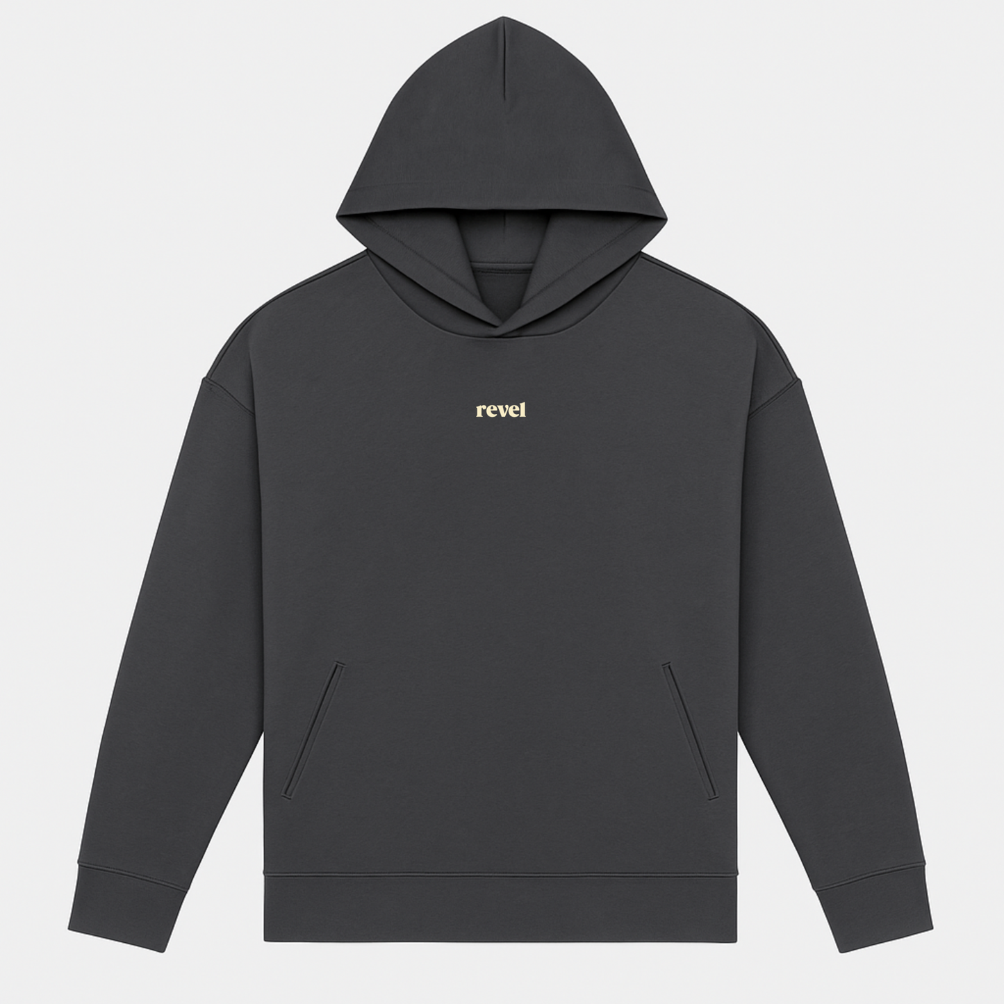 Sudadera gris de algodón con logo de revelstudios purpose driven en beige