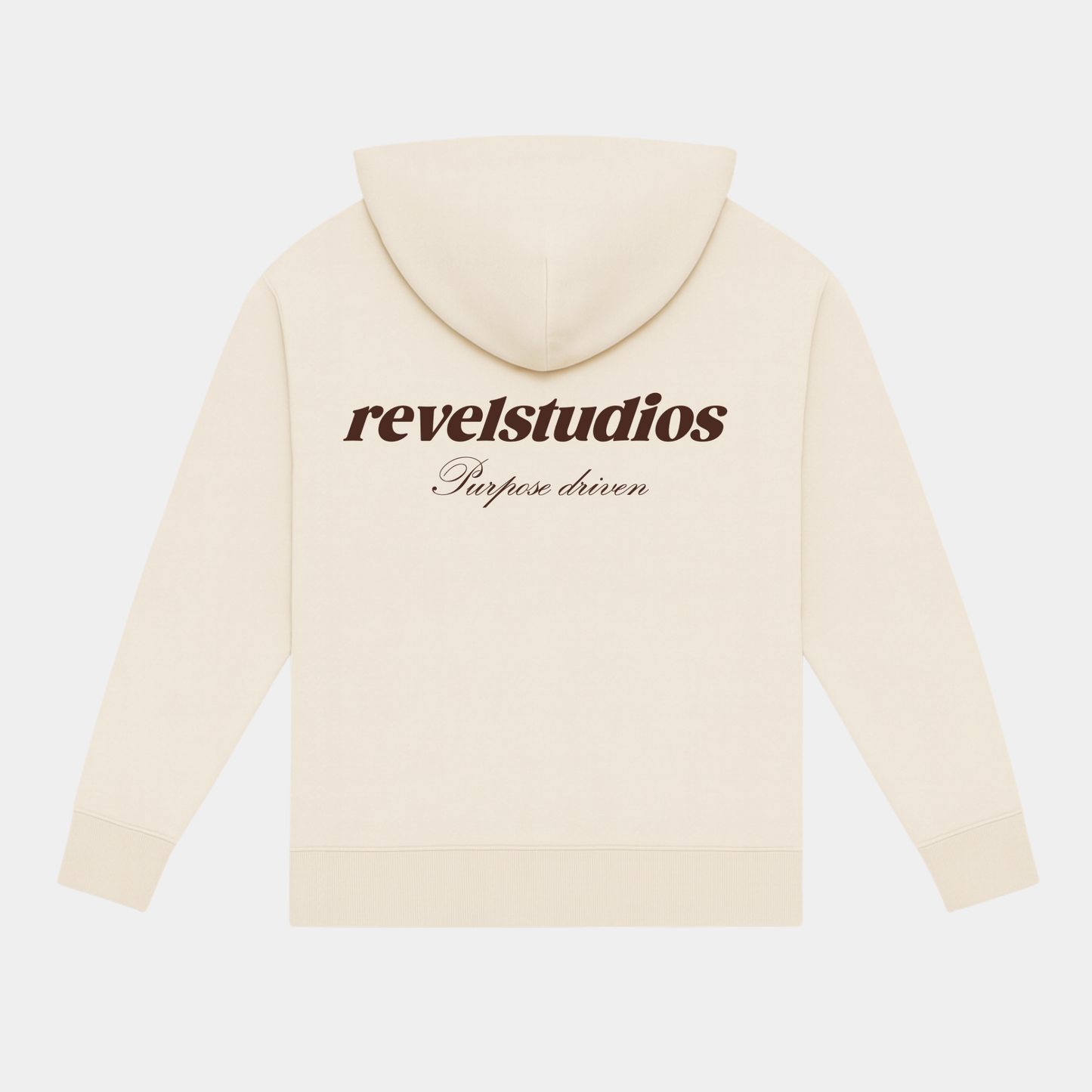 Sudadera beige de algodón con logo de revelstudios purpose driven en marrón