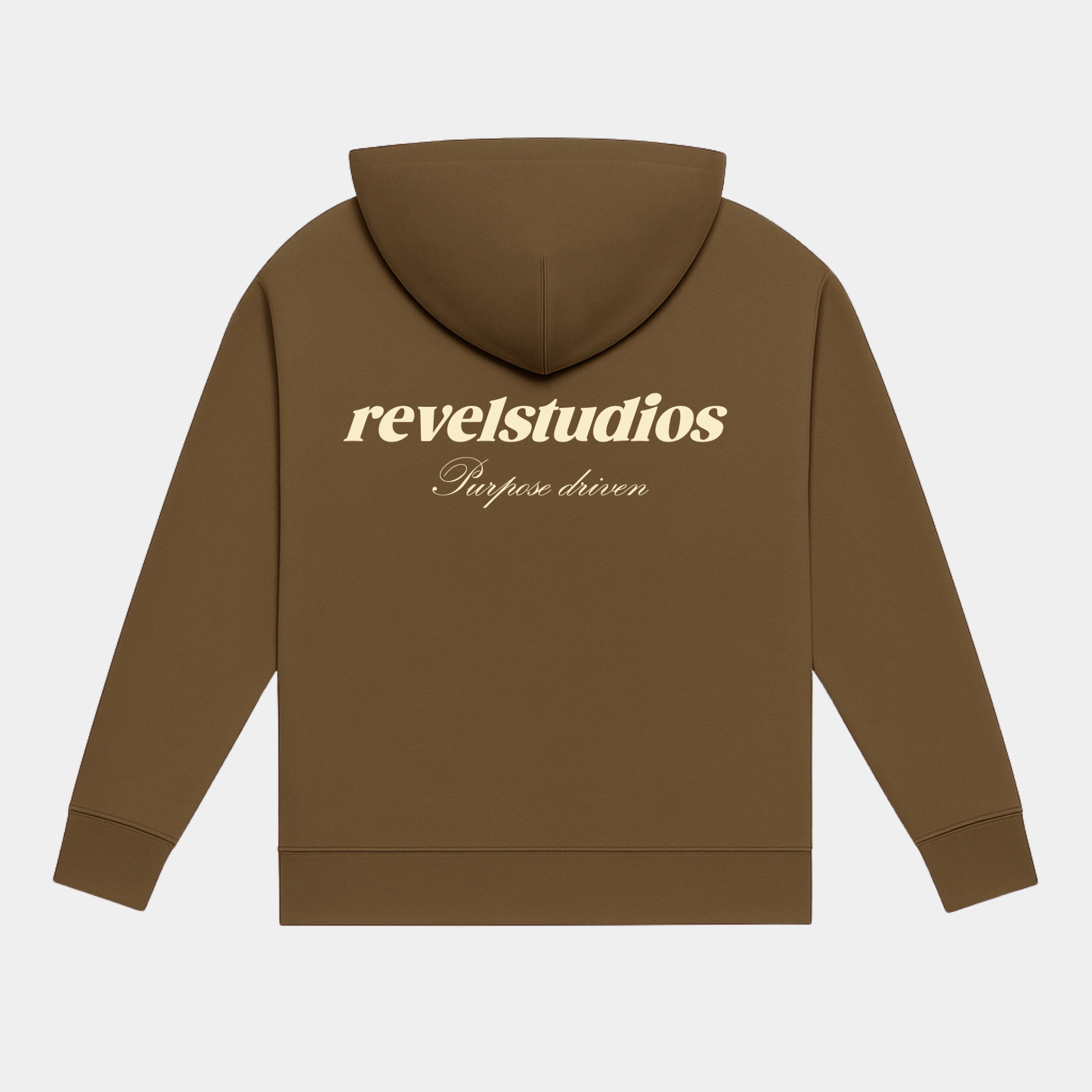Sudadera marrón de algodón con logo de revelstudios purpose driven en beige