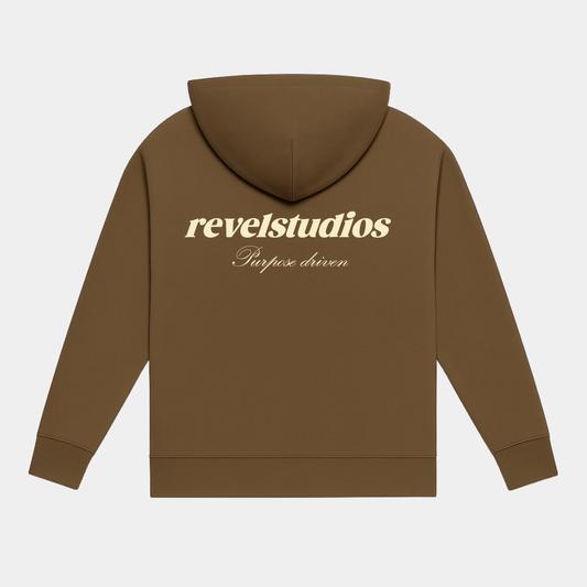 Sudadera marrón de algodón con logo de revelstudios purpose driven en beige