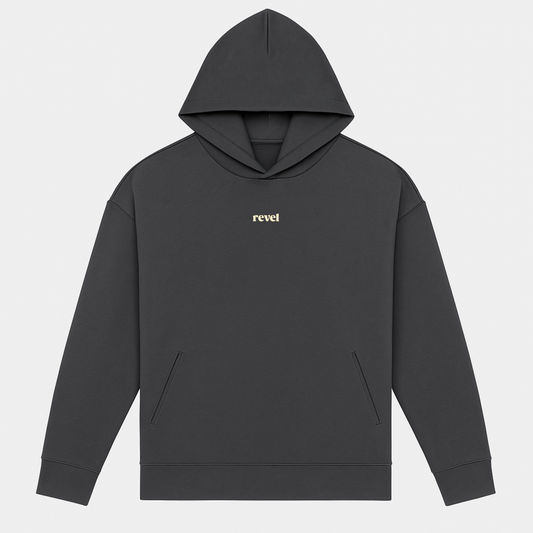 Sudadera gris de algodón con logo de revelstudios purpose driven en beige